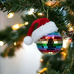 80MM Pride Mirror Ball Ornament with Santa Hat|Kurt Adler Clearance