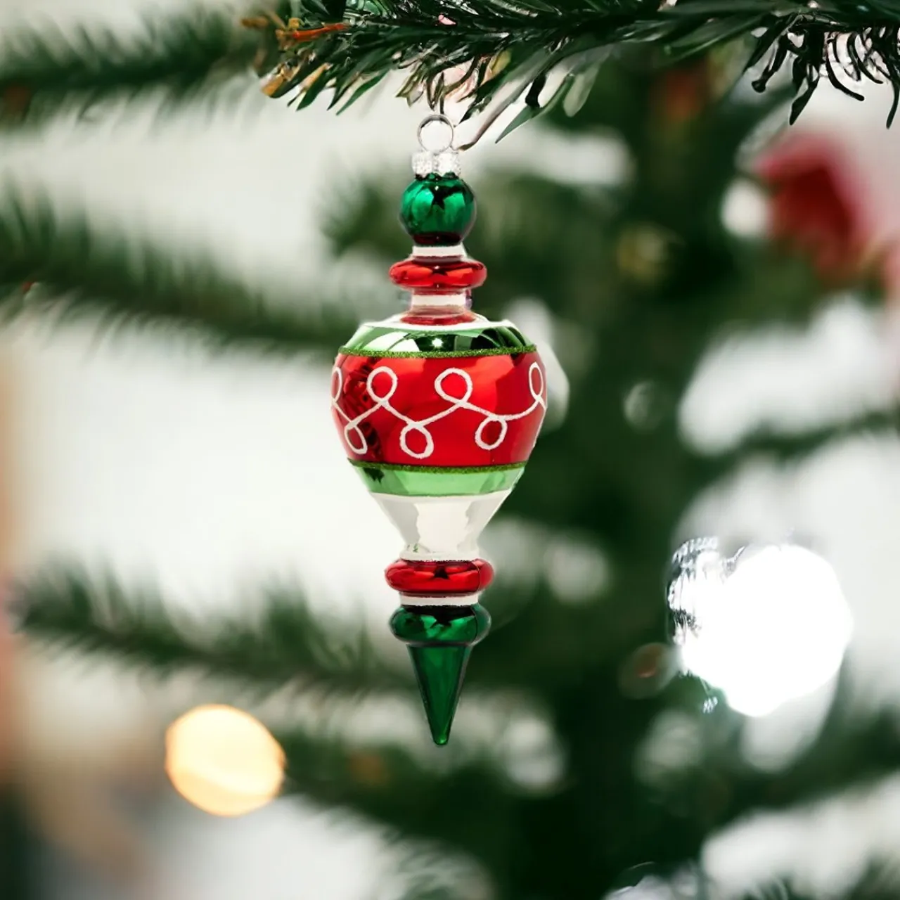 Multi-Color Finial Ornament – Dark Green Top|