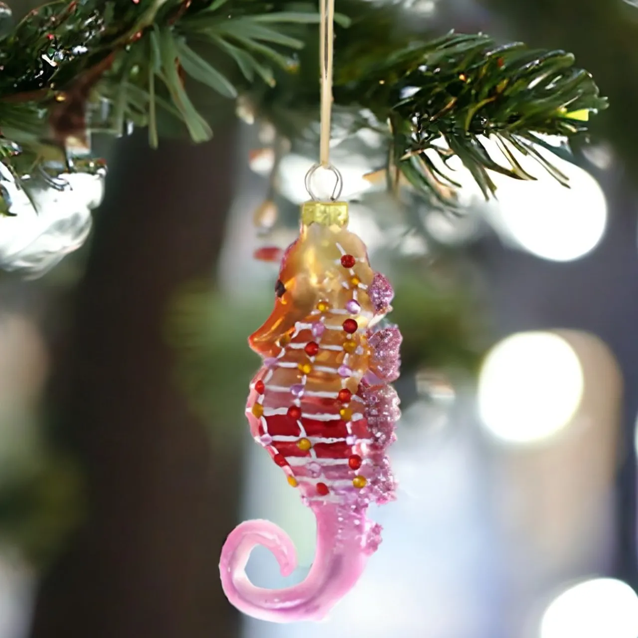 Orange/Pink Deep Sea Seahorse Ornament|Cody Foster & Co. Sale