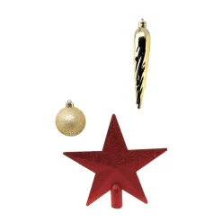 33pc Shatterproof Christmas Ornaments Set with Red Star Topper|