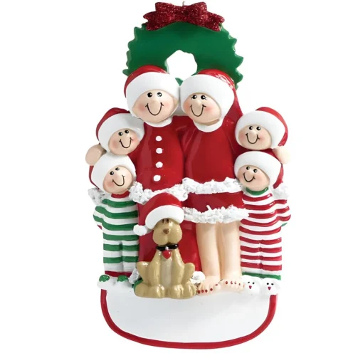 Personalized Family of Six Christmas Ornament with Dog|