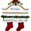 Personalized White Mantle with 2 Red Stockings Ornament - The Christmas Loft| Online