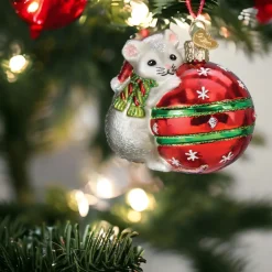 Playful Mouse Festive Ornament|Old World Glass Clearance