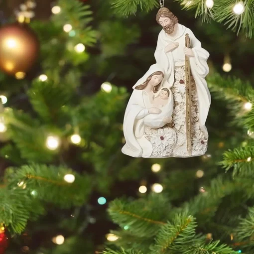 Poinsettia Pattern Holy Family Ornament| New