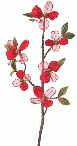 33" Red Velvet Sheer Dogwood Spray - The Christmas Loft| Best