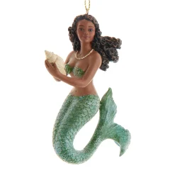 4" Resin Mermaid With Green Tail And Seashell Ornament|Kurt Adler Hot