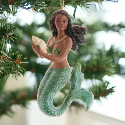 4" Resin Mermaid With Green Tail And Seashell Ornament|Kurt Adler Hot