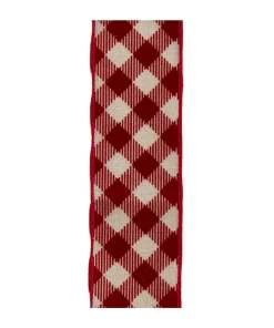 Red and Tan Gingham Pattern Double Wire Ribbon|Kurt Adler Best