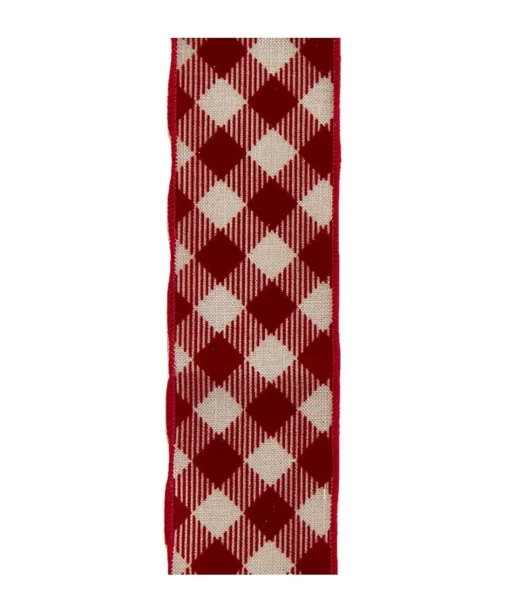 Red and Tan Gingham Pattern Double Wire Ribbon|Kurt Adler Best
