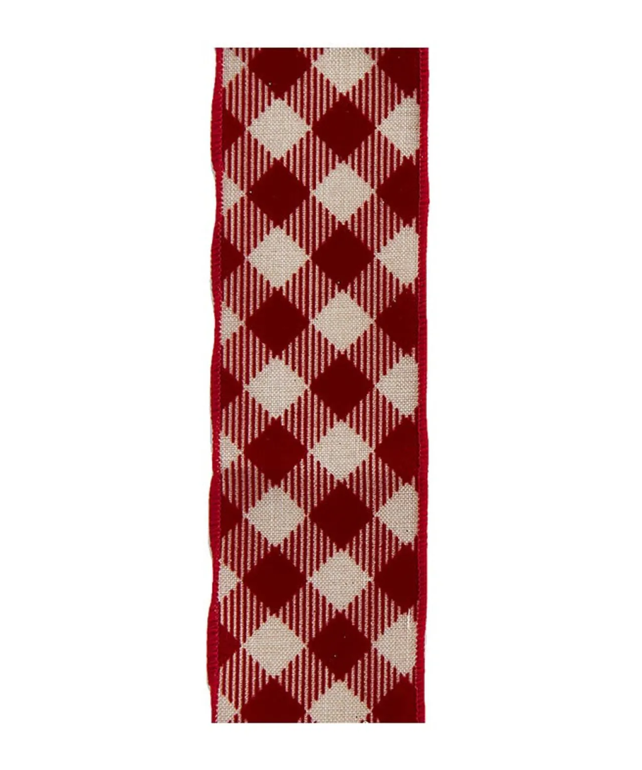 Red and Tan Gingham Pattern Double Wire Ribbon|Kurt Adler Best