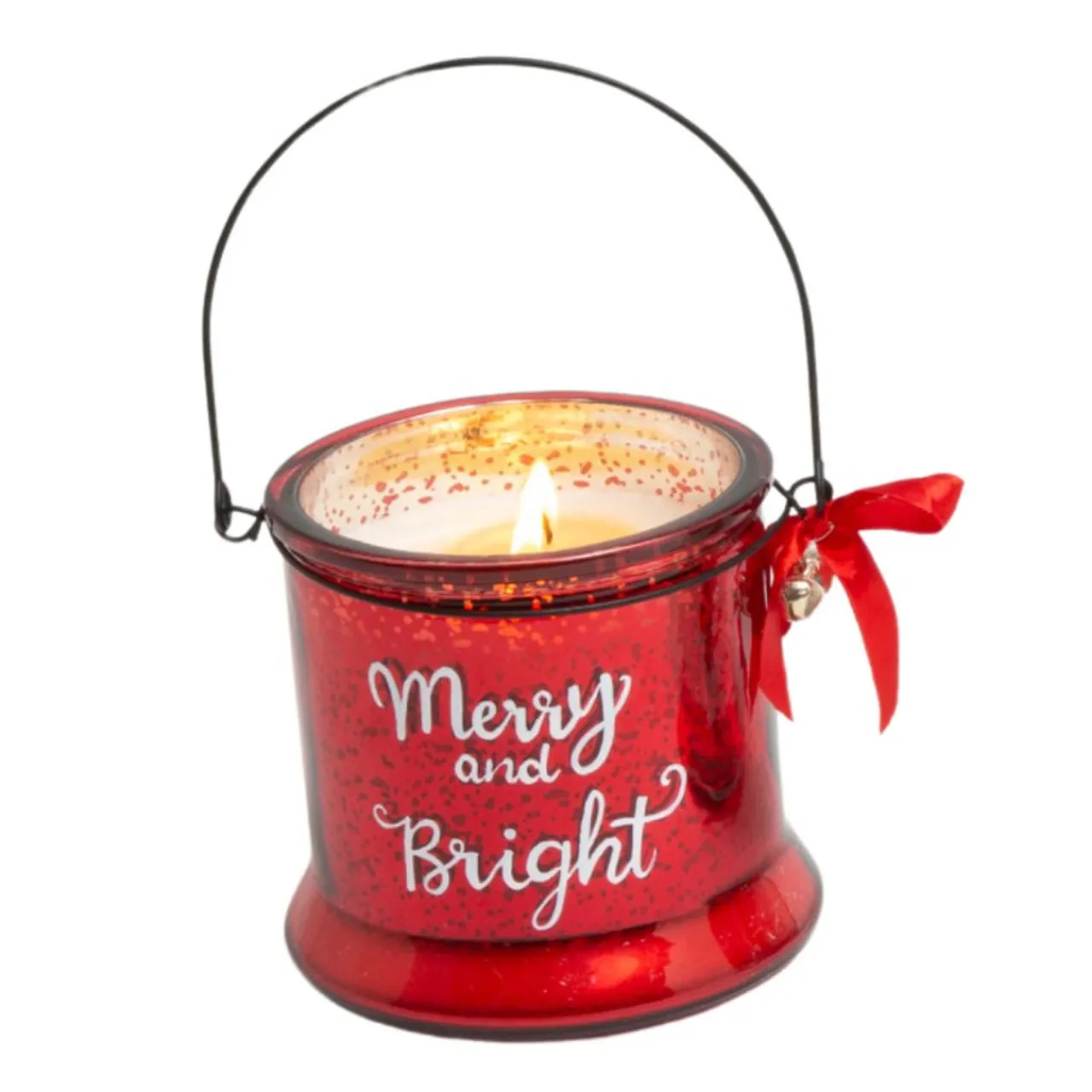 Red Mercury Glass Jar Candle with Handle - Merry and Bright| Clearance