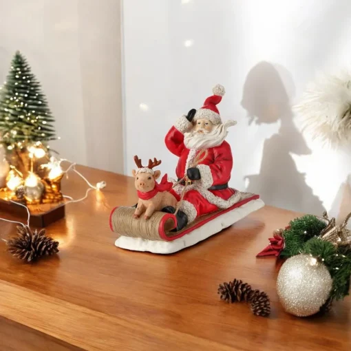 Resin Santa with Pig on Sled Figurine| Sale