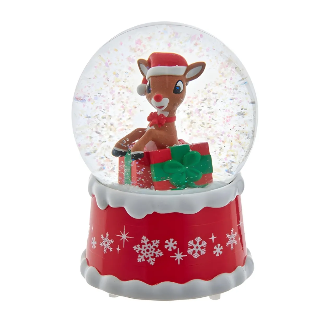 Rudolph The Red Nose Reindeer In Present Water Globe|Kurt Adler New
