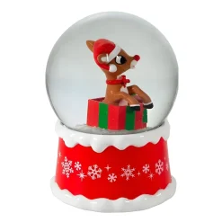 Rudolph The Red Nose Reindeer In Present Water Globe|Kurt Adler New