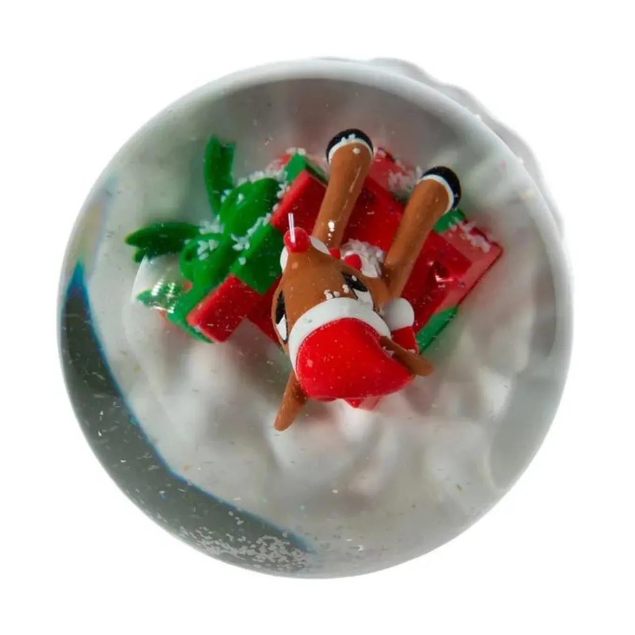Rudolph The Red Nose Reindeer In Present Water Globe|Kurt Adler New