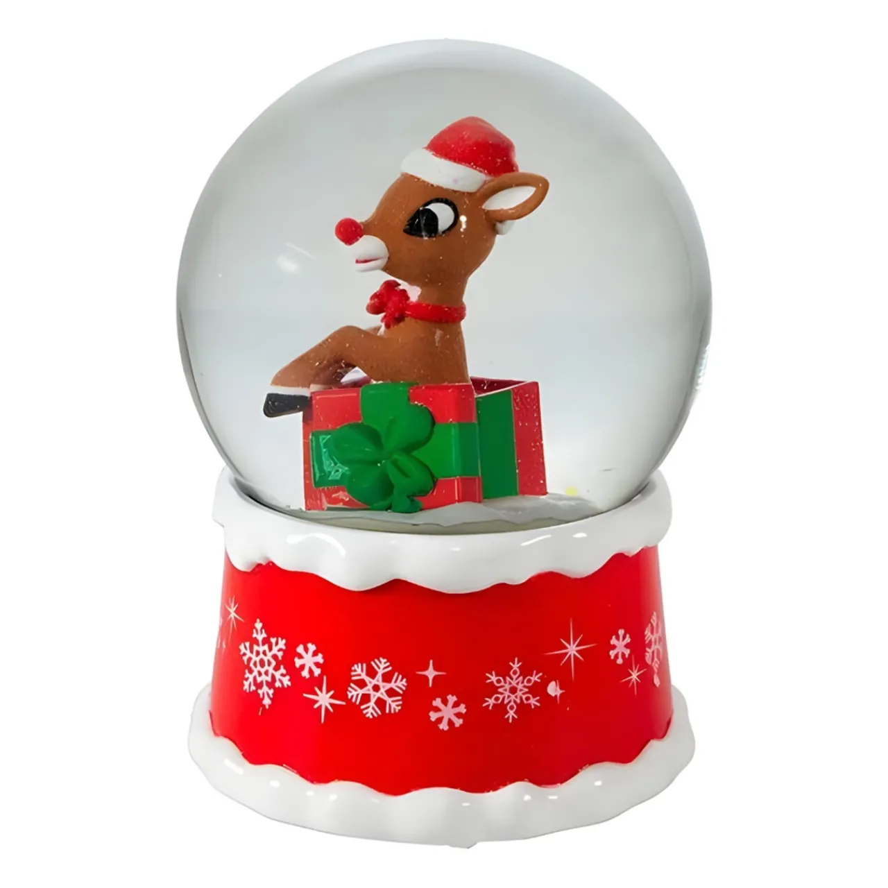 Rudolph The Red Nose Reindeer In Present Water Globe|Kurt Adler New