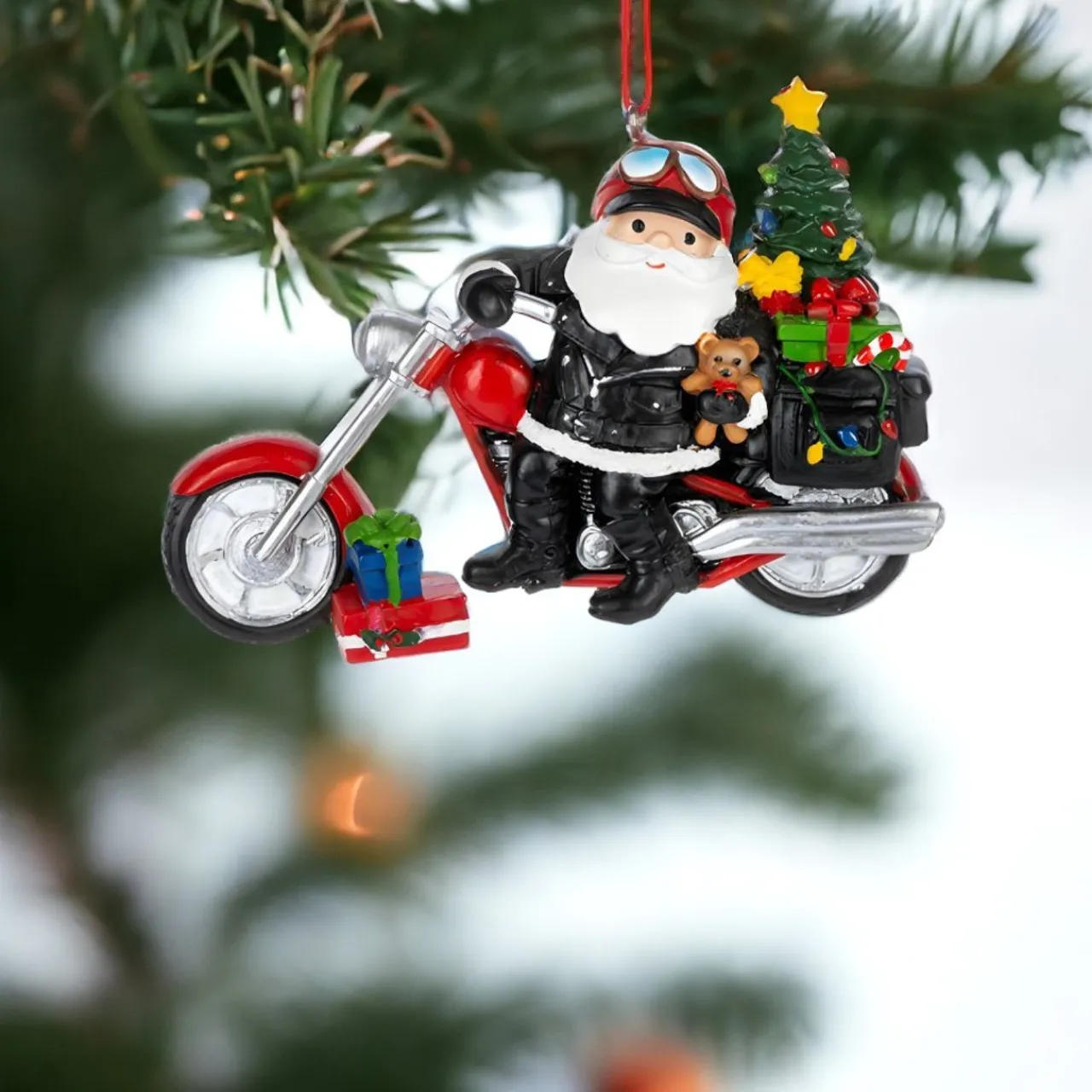 Santa on Motorcycle Chopper Christmas Ornament|