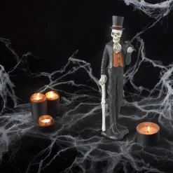 Skeleton Man with Top Hat and Crow Figurine| New