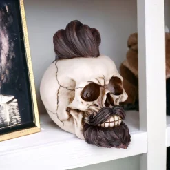 Skull With Hair And Beard Figurine|