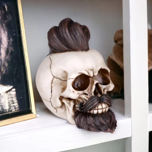 Skull With Hair And Beard Figurine|