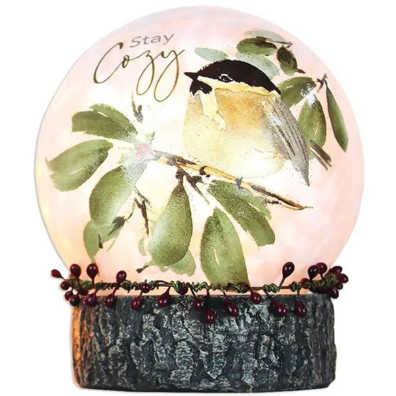Stay Cozy Lit Glass Ball On Base - The Christmas Loft|Stony Creek