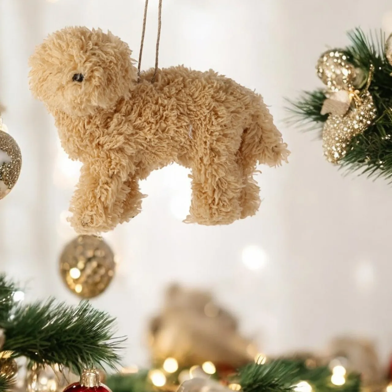 Tan Faux Fur Dog Ornament| New