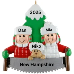 Tree Cutting Couple With Dog Personalized Ornament| Online