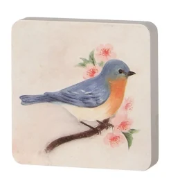Wood Bird Block Blue 5"x5"| Discount